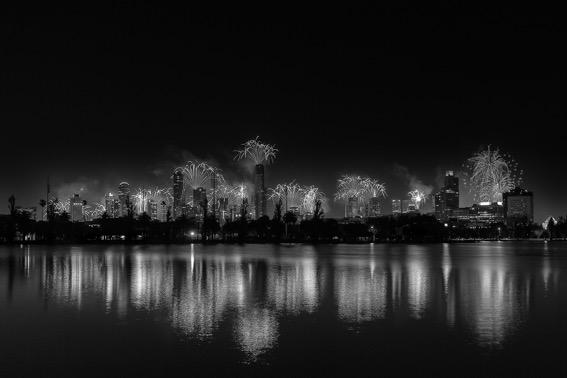 Fireworks Water Reflection by Pamela Wheeler